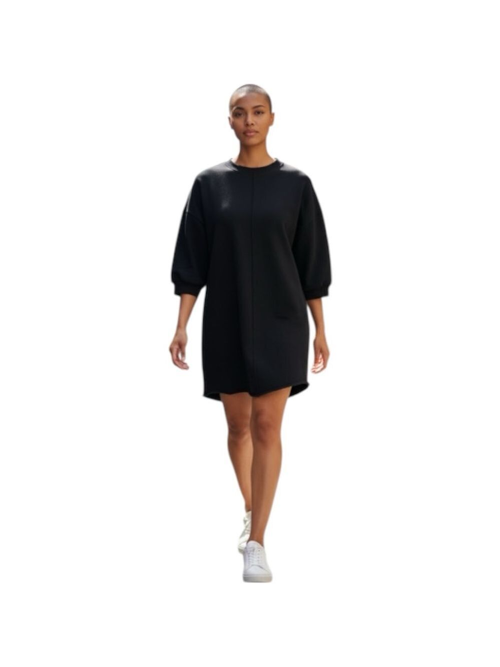 Everlane Organic Cotton Sweater Dress Sz XS Black Jersey 1/2 Sleeve Minimalist